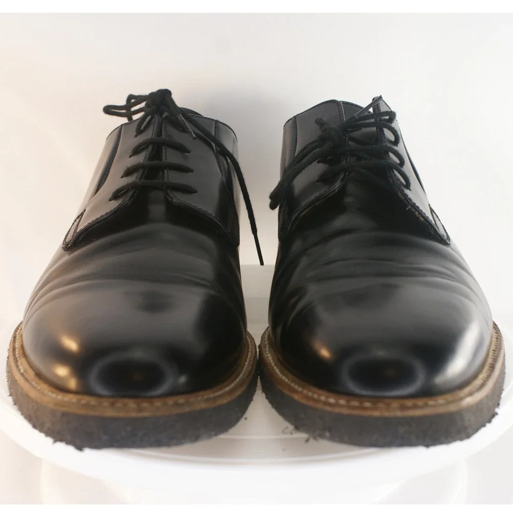 Common Projects Black Leather Derby Shoes EU46 US13 Made in Italy Crepe Sole